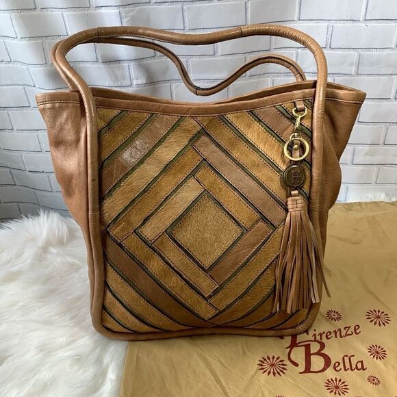 Firenze Bella Gorgeous Tan Leather Inlay Bag - Picture 1 of 8